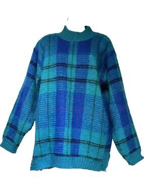 ROBINSONS 90's Oversized Mohair & Acrylic plaid crew neck sweater M